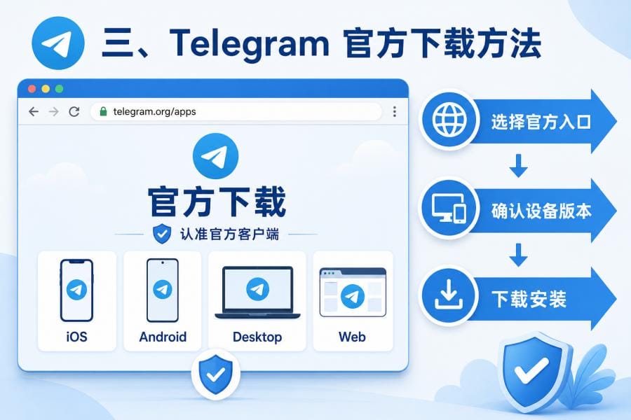 Telegram 官方下载与多端安装示意